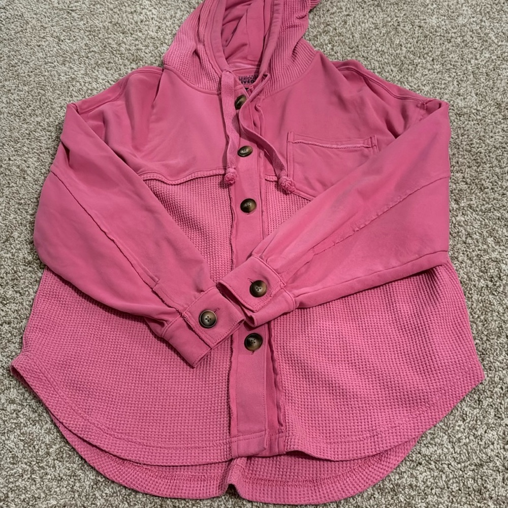 Pink button down sweatshirt/fleece